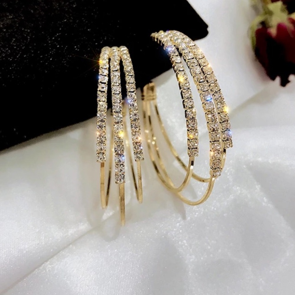 New 18k gold plated diamond hoop earrings - Picture 1 of 5